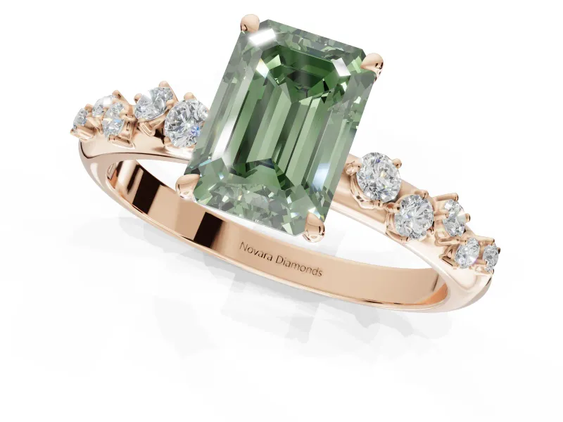 Emerald Cut Graduated Solitaire Engagement Ring Setting for a Fancy Green Lab-Grown Diamond | Rose Gold
