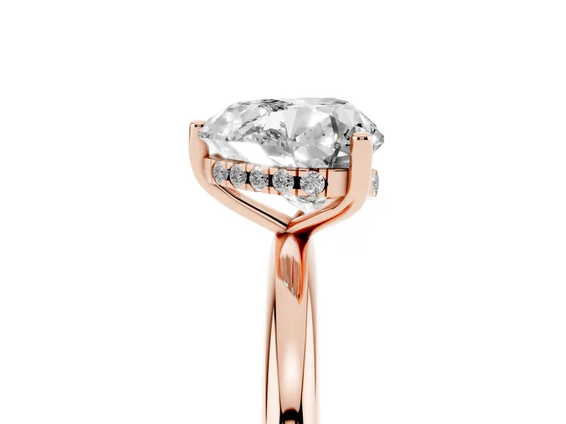 Heart Cut Diamond Solitaire Engagement Ring Set in Rose gold with Prong Setting and Polished Band