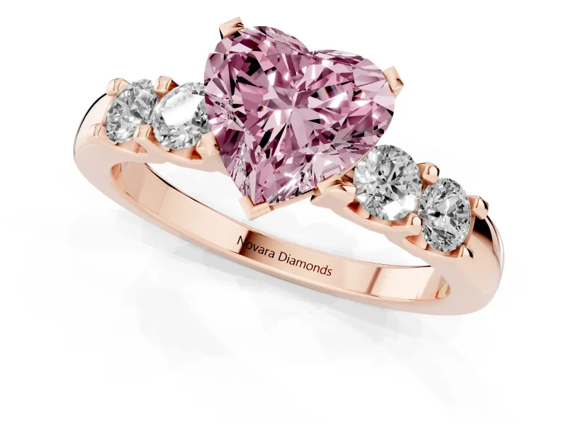 Heart-Shaped Five Stone Engagement Ring Setting for a Fancy Pink Lab-Grown Diamond | Rose Gold
