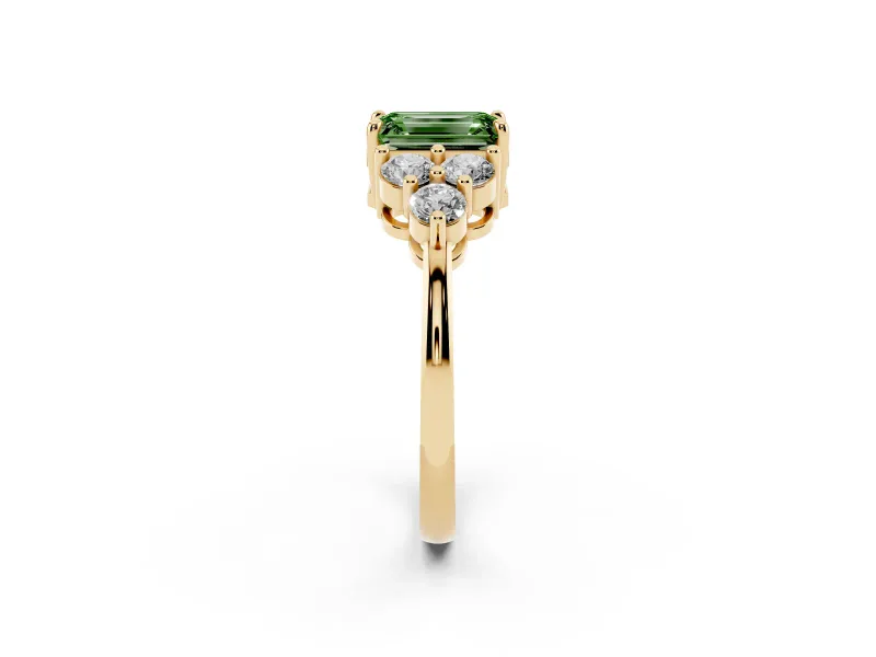Emerald Cut Cluster Side Stone Engagement Ring Setting for a Fancy Green Lab-Grown Diamond | Plain Band | Yellow Gold