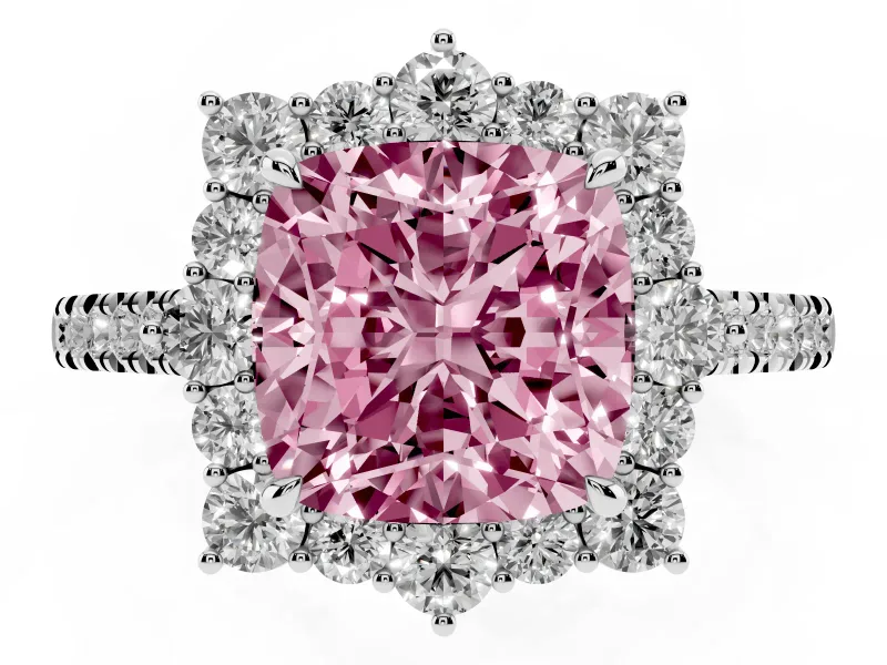 Cushion Cut Halo Engagement Ring Setting for a Fancy Pink Lab-Grown Diamond | Sterling Silver - Design NV-24700