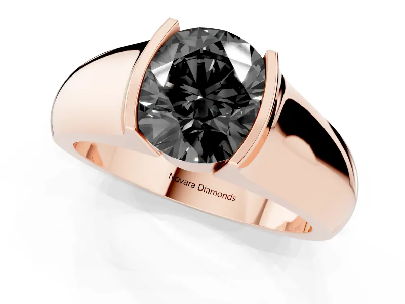 Round Half Bezel Solitaire Engagement Ring Setting for a Black Center | Wide Band | Rose Gold