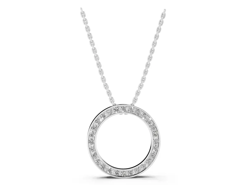 Round Lab-Grown Diamond Channel Set Open Circle Pendant Necklace | Smooth Rims | Sterling Silver