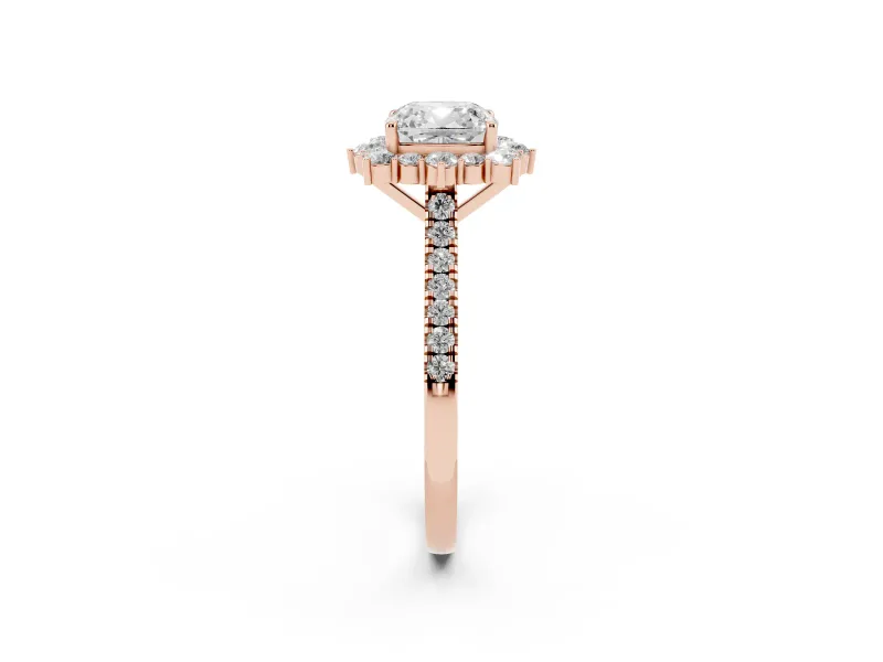 Cushion Cut Scalloped Halo Engagement Ring Setting | Single Row Pave | Rose Gold