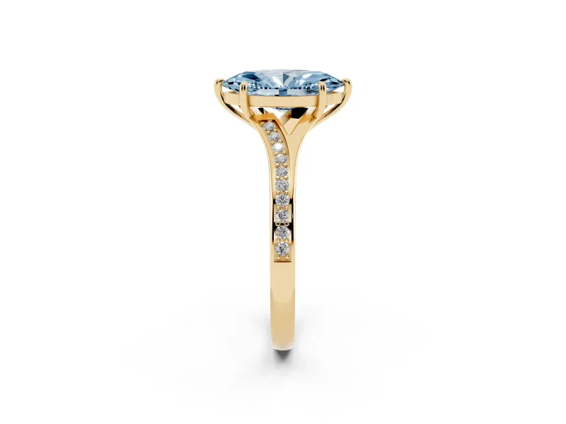 Marquise Pave Solitaire Engagement Ring Setting for a Fancy Blue Lab-Grown Diamond | Sweeping Shoulders | Yellow Gold