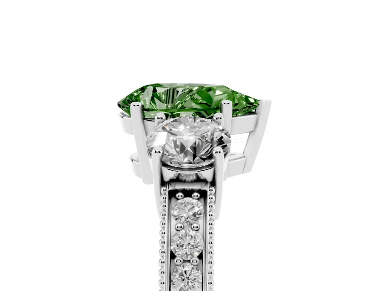 Pear-Shaped Three Stone Engagement Ring Setting for a Fancy Green Lab-Grown Diamond | Graduated Pave Band | Platinum