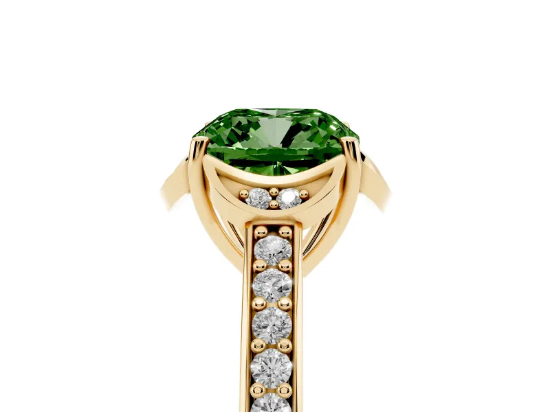 Cushion Cut Floral Pavé Engagement Ring Setting for a Fancy Green Lab-Grown Diamond | Yellow Gold