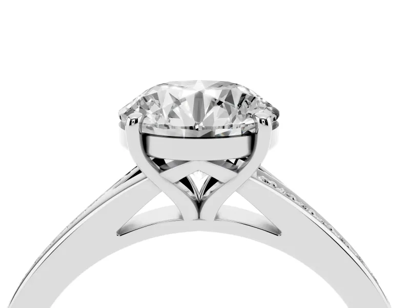 Round Pave Solitaire Engagement Ring Setting | Sweeping Shoulders | Sterling Silver