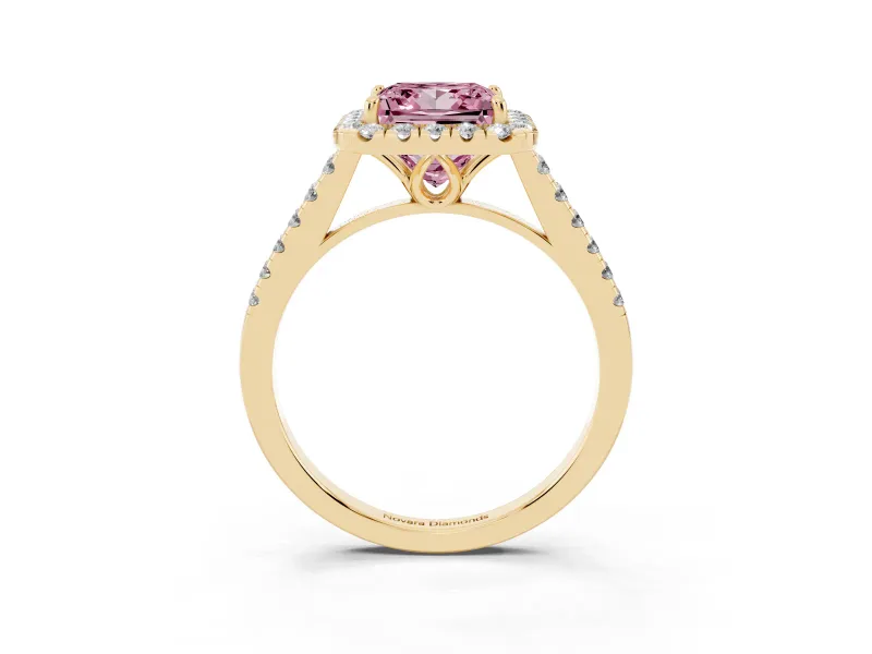 Princess Cut Raised Halo Engagement Ring Setting for a Fancy Pink Lab-Grown Diamond | Yellow Gold