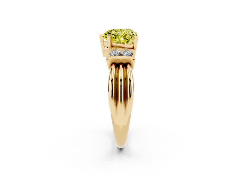 Heart-Shaped Bar-Set Engagement Ring Setting for a Fancy Yellow Lab-Grown Diamond | Yellow Gold
