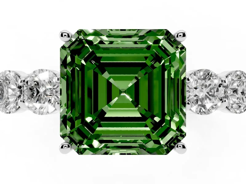 Asscher Cut 5 Stone Engagement Ring Setting for a Fancy Green Lab-Grown Diamond | Sterling Silver
