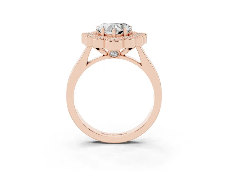 Heart-Shaped Vintage Milgrain Bezel Cluster Halo Engagement Ring Setting | Plain Band | Rose Gold