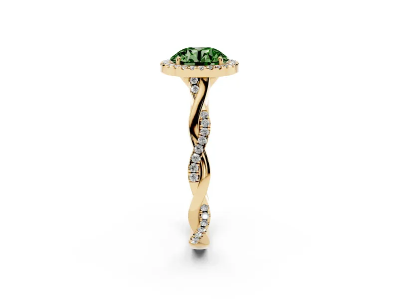 Round Twist Halo Engagement Ring Setting for a Fancy Green Lab-Grown Diamond | Yellow Gold