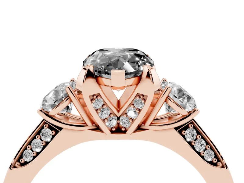 Pear-Shaped Hidden Halo Three Stone Engagement Ring Setting for a Black Center | Rose Gold