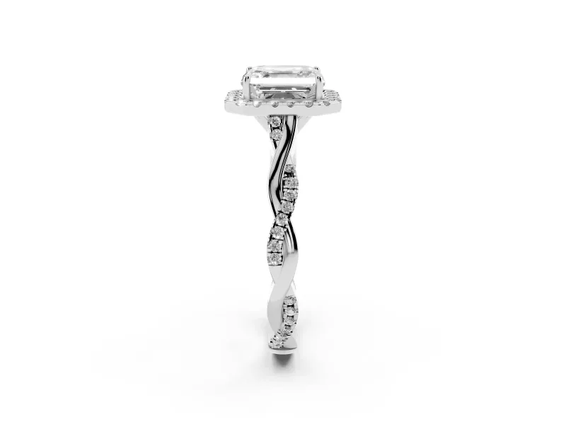 Asscher Cut Halo Engagement Ring Setting | Pavé Twist Band | White Gold