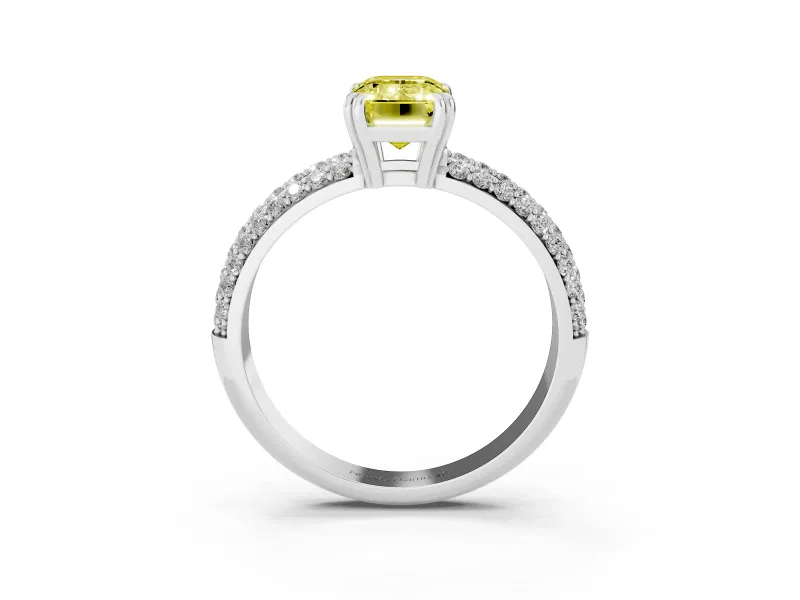 Emerald Cut Three Row Pave Engagement Ring Setting for a Fancy Yellow Lab-Grown Diamond | Platinum