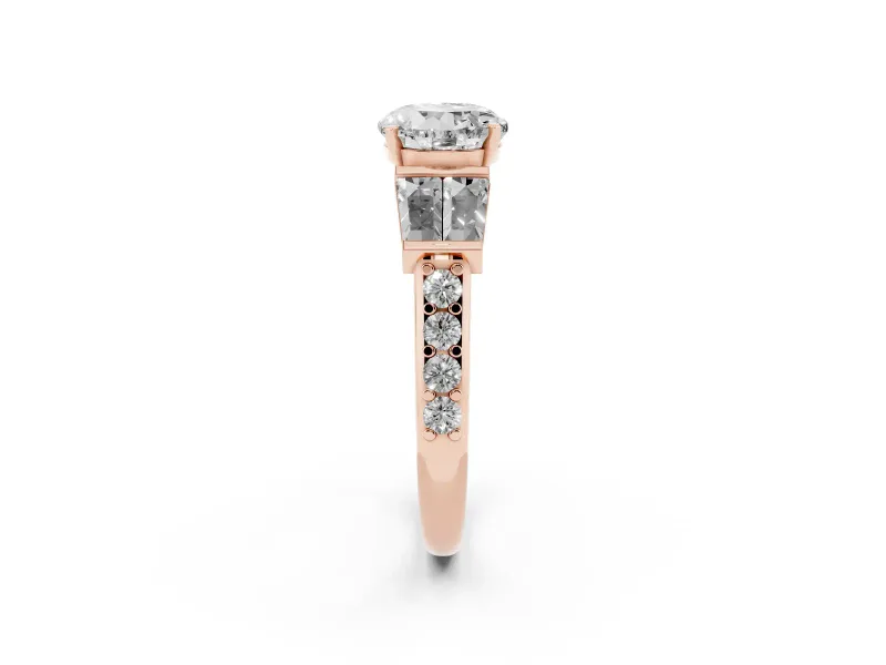 Round Channel Set Baguette Engagement Ring Setting | Paired Baguettes | Rose Gold