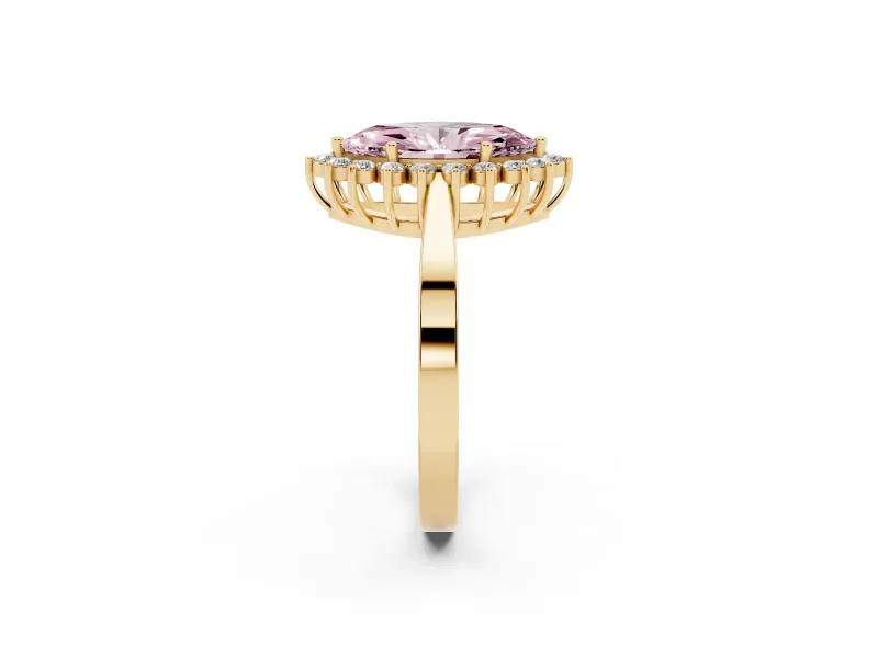 Marquise Scalloped Halo Engagement Ring Setting for a Fancy Pink Lab-Grown Diamond | Yellow Gold