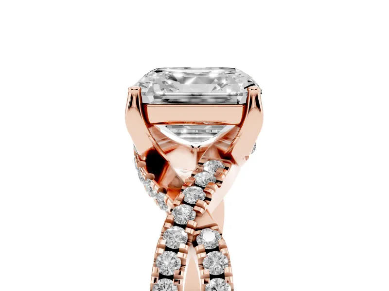 Asscher Cut Twisted Split Shank Pave Engagement Ring Setting | Pave Gallery | Rose Gold