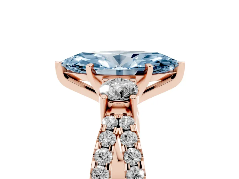 Marquise Three Stone Engagement Ring Setting for a Fancy Blue Lab-Grown Diamond | Rose Gold