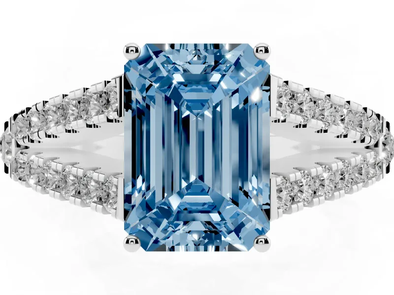 Emerald Cut Graduated Split Shank Engagement Ring Setting for a Fancy Blue Lab-Grown Diamond | Platinum