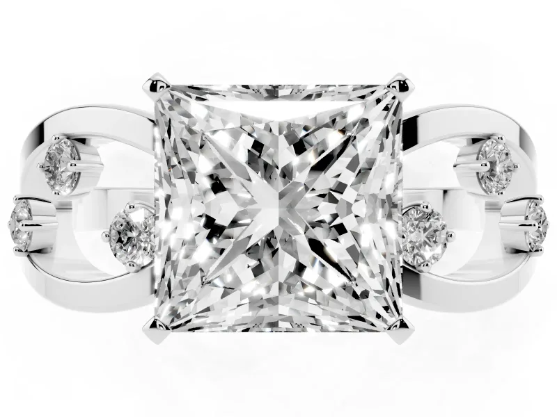 Princess Cut Open Loop Engagement Ring Setting | Scattered Accents | Sterling Silver
