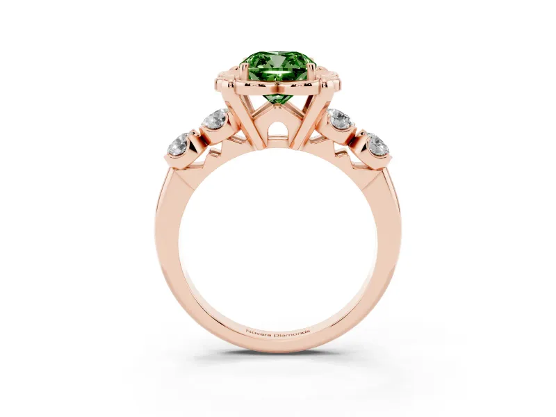 Cushion Cut Floral Engagement Ring Setting for a Fancy Green Lab-Grown Diamond | Petal Frame and Side Stones | Rose Gold