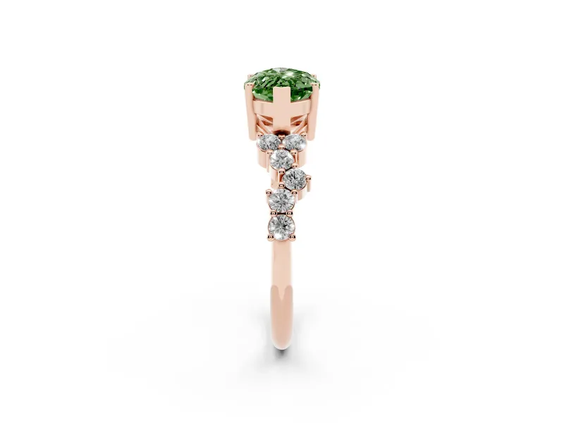 Marquise Scattered Accent Engagement Ring Setting for a Fancy Green Lab-Grown Diamond | Rose Gold