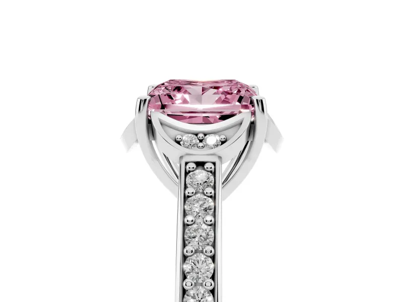 Princess Cut Floral Pavé Engagement Ring Setting for a Fancy Pink Lab-Grown Diamond | Platinum