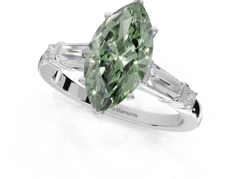 Marquise Tapered Baguette Engagement Ring Setting for a Fancy Green Lab-Grown Diamond | Platinum