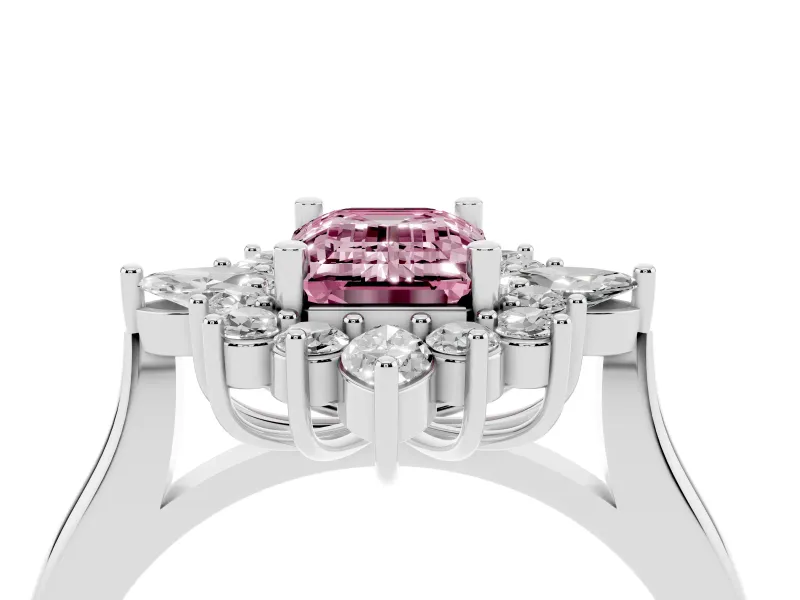 Emerald Cut Engagement Ring Setting for a Fancy Pink Lab-Grown Diamond | Sterling Silver - Design NV-24790