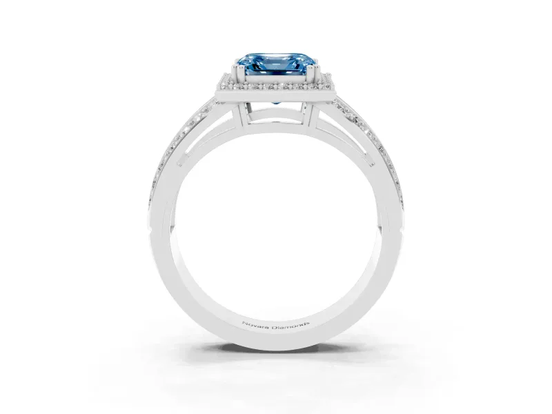 Asscher Cut Halo Engagement Ring Setting for a Fancy Blue Lab-Grown Diamond | Two-Row Pave Split Shank | Platinum