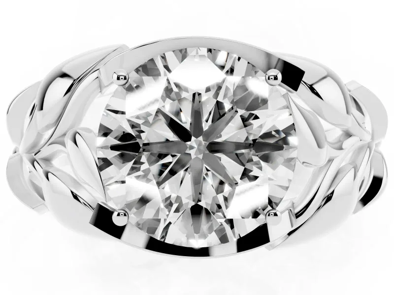 Round Leaf Bypass Engagement Ring Setting | Pave Leaf Accents | Platinum