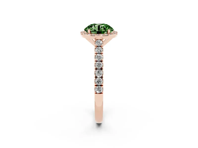 Round Halo Pavé Engagement Ring Setting for a Fancy Green Lab-Grown Diamond | Rose Gold