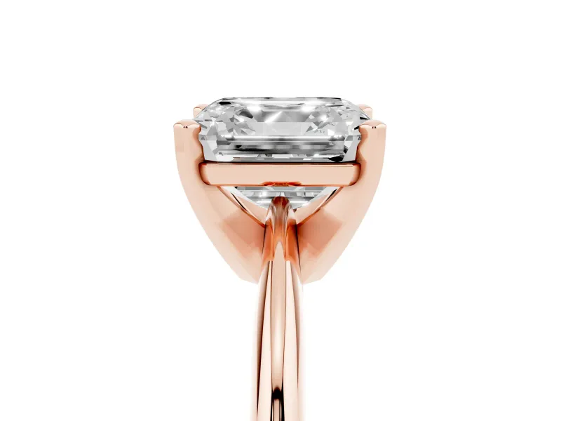 Asscher Cut Diamond Solitaire Ring Set in Rose gold with Prong Setting on a Plain Round Band