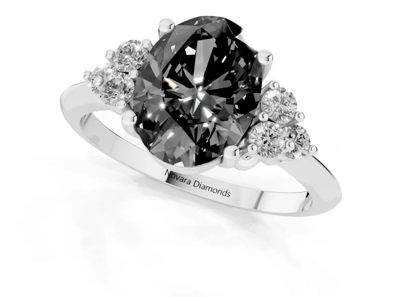 Oval Cluster Accent Engagement Ring Setting for a Black Center | Plain Band | Platinum