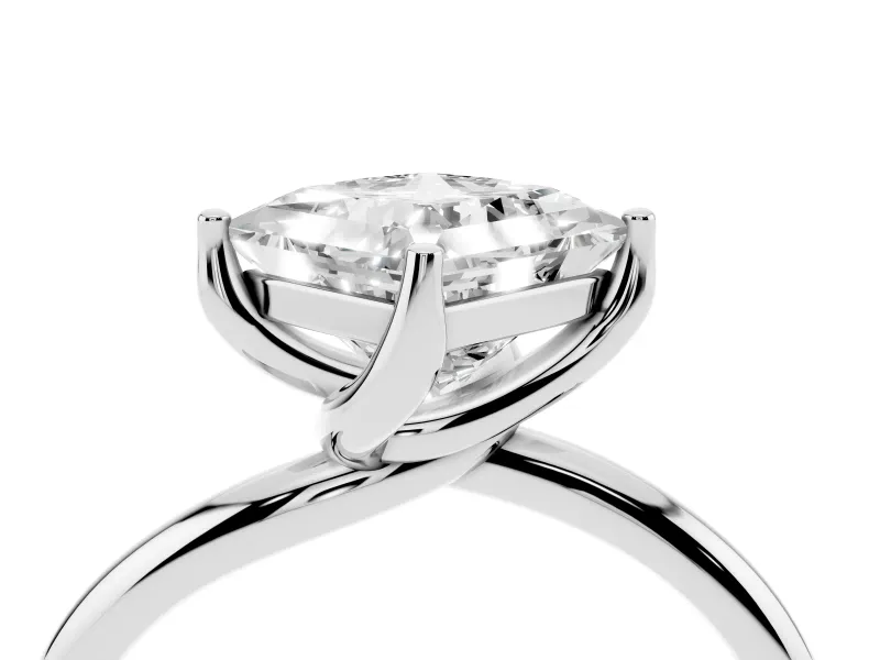 Princess Cut Bypass Solitaire Engagement Ring Setting | Plain Band | Platinum
