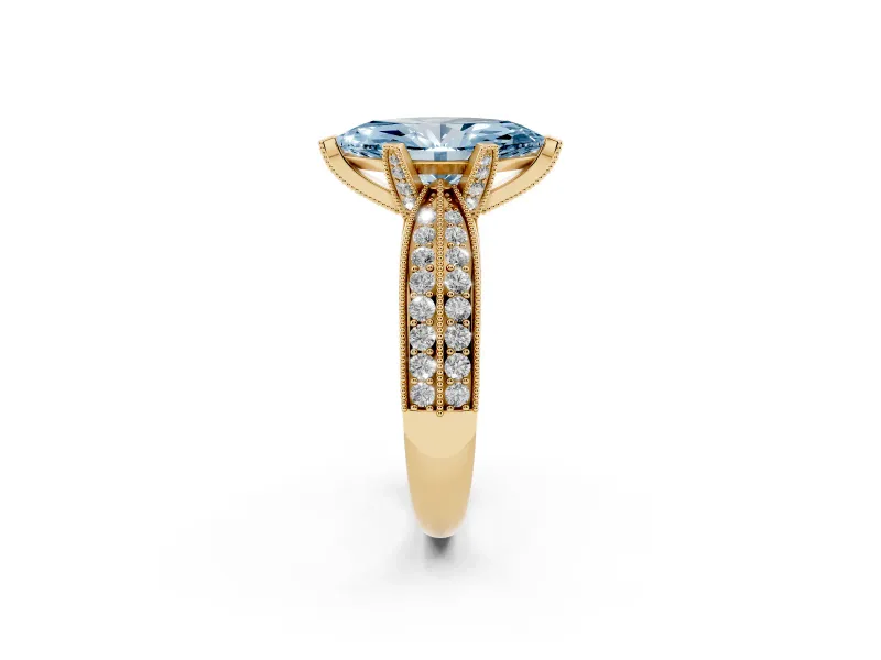 Marquise Milgrain Solitaire Engagement Ring Setting for a Fancy Blue Lab-Grown Diamond | Yellow Gold