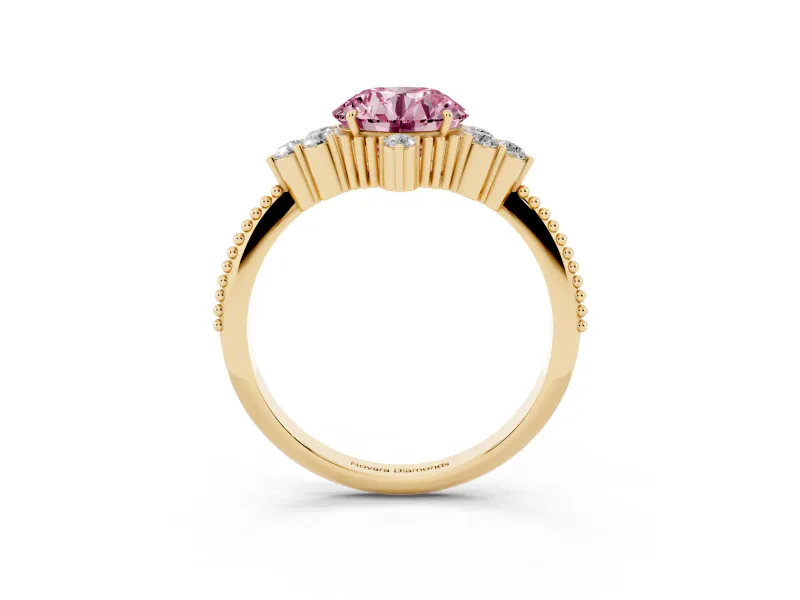 Round Cluster Engagement Ring Setting for a Fancy Pink Lab-Grown Diamond | Yellow Gold