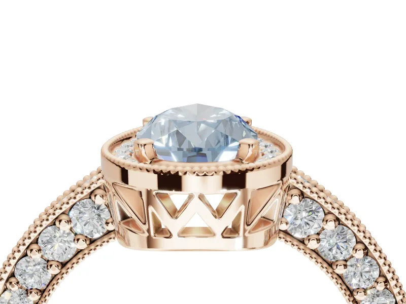 Pear-Shaped Milgrain Halo Engagement Ring Setting for a Fancy Blue Lab-Grown Diamond | Wide Pavé Band | Rose Gold