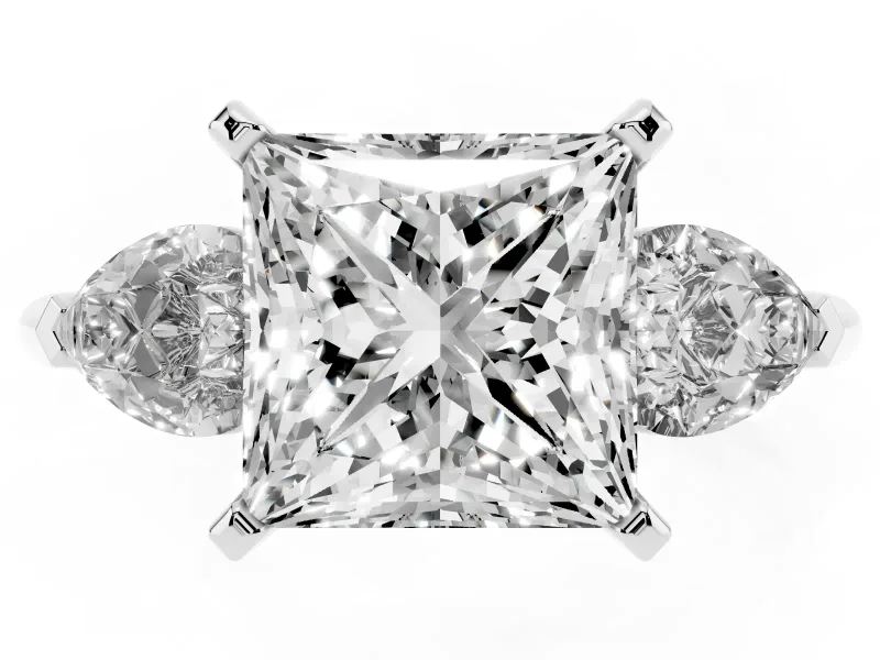 Princess Cut Three-Stone Engagement Ring Setting | Pear Side Stones | Platinum