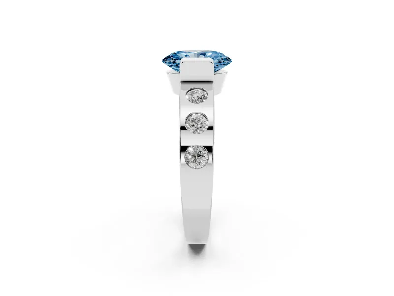 Fancy Blue Oval Cut Diamond Channel-Set Band Ring Set in White gold with Bezel Prong Setting