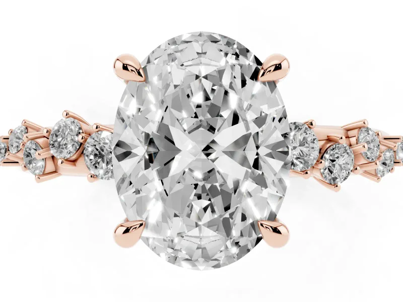 Oval Graduated Accent Engagement Ring Setting | Scattered Shoulders | Rose Gold