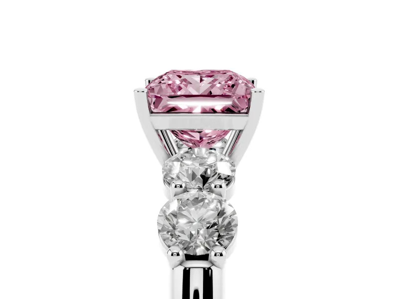 Princess Cut Five Stone Engagement Ring Setting for a Fancy Pink Lab-Grown Diamond | Prong Set Side Stones | White Gold