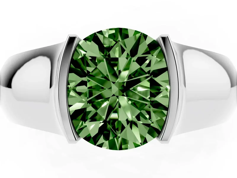 Round Half Bezel Engagement Ring Setting for a Fancy Green Lab-Grown Diamond | Wide Band | Platinum