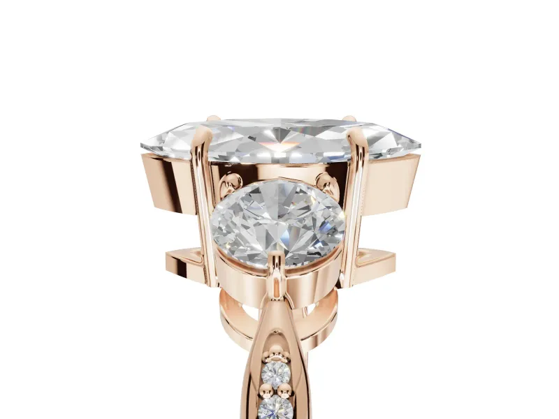Marquise Three Stone Engagement Ring Setting | Tapered Pave Band | Rose Gold