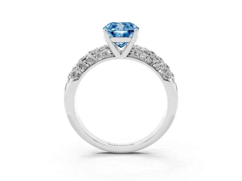 Cushion Cut Multi Row Pave Engagement Ring Setting for a Fancy Blue Lab-Grown Diamond | Platinum