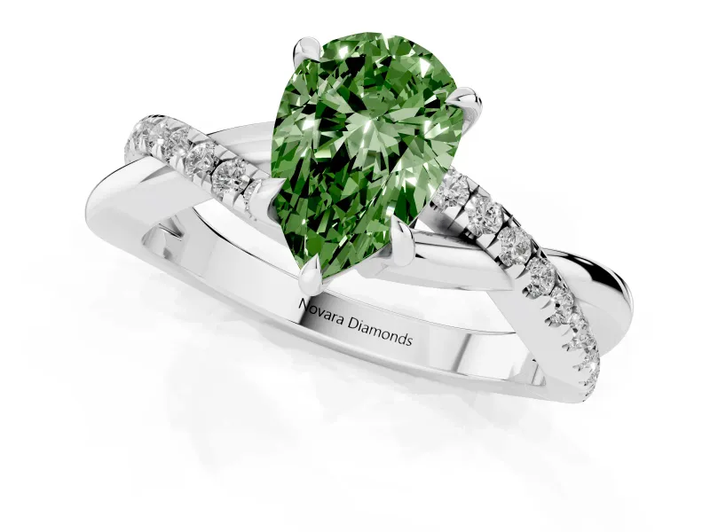 Pear-Shaped Crossover Engagement Ring Setting for a Fancy Green Lab-Grown Diamond | Platinum