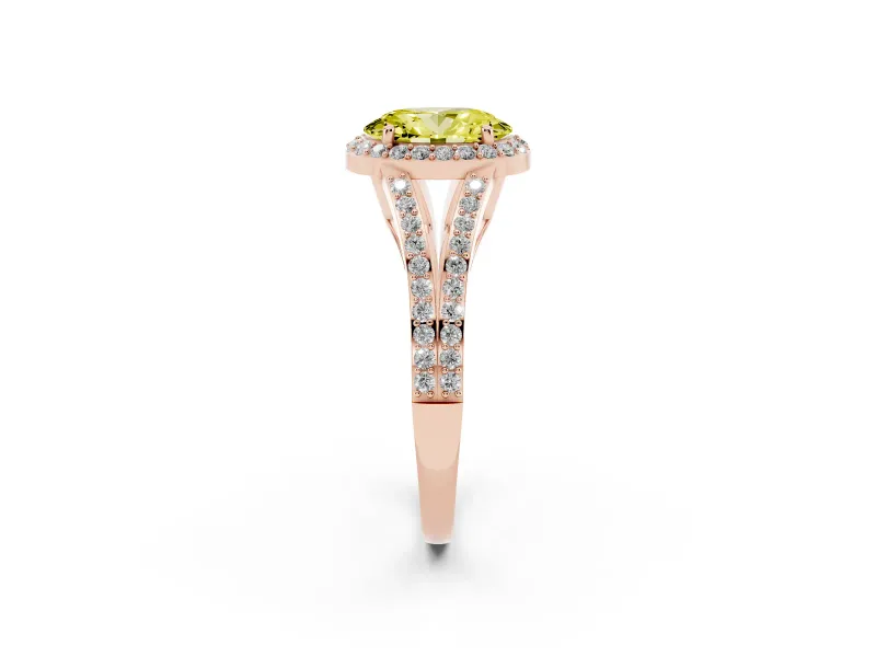 Oval Split Shank Halo Engagement Ring Setting for a Fancy Yellow Lab-Grown Diamond | Rose Gold