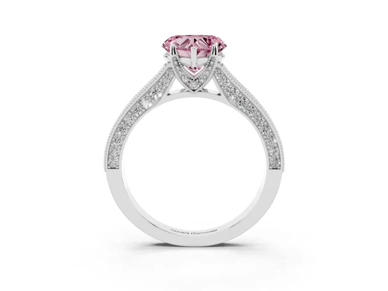 Heart-Shaped Hidden Halo Engagement Ring Setting for a Fancy Pink Lab-Grown Diamond | Milgrain Pave | Sterling Silver